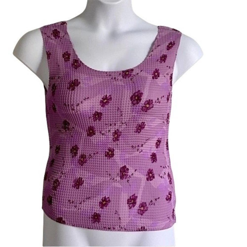 Worthington Essentials Sleeveless Top Purple with Flowers Medium